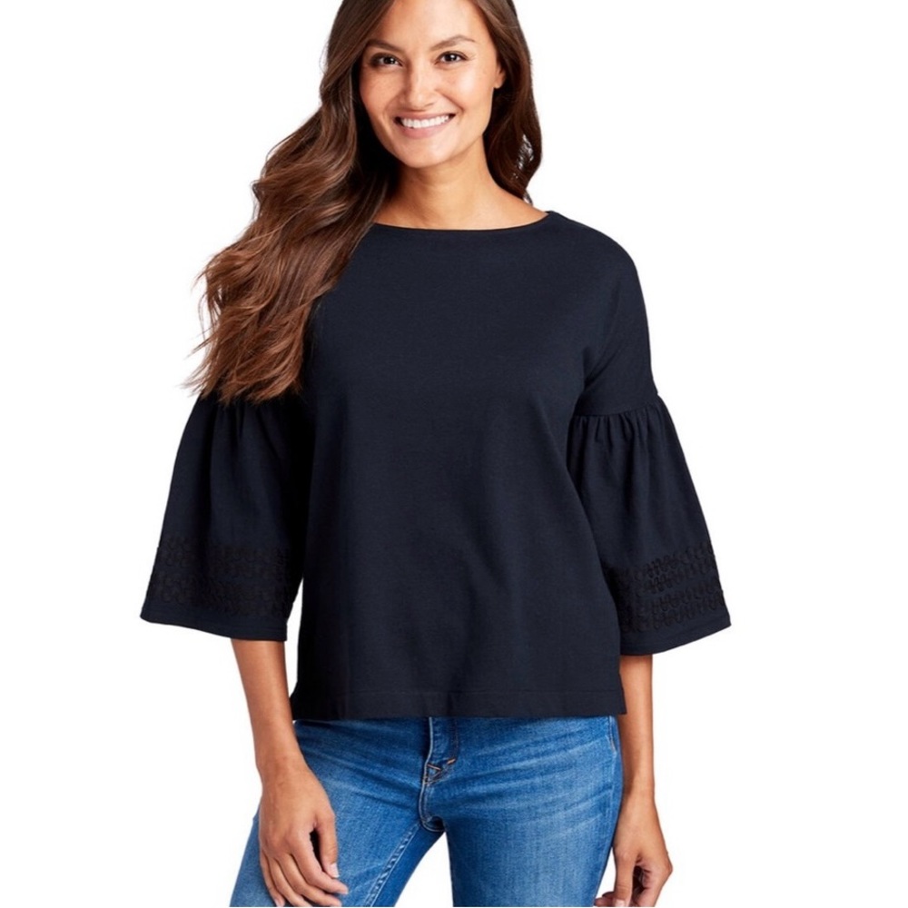 Vineyard Vines Bell Sleeve Ric Rac Black Top